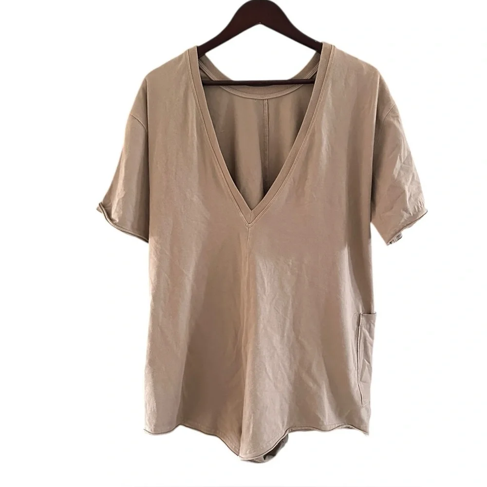 NWT Free People Movement Hot Shot Tee Romper Mocha Latte Tan Oversized Sz S